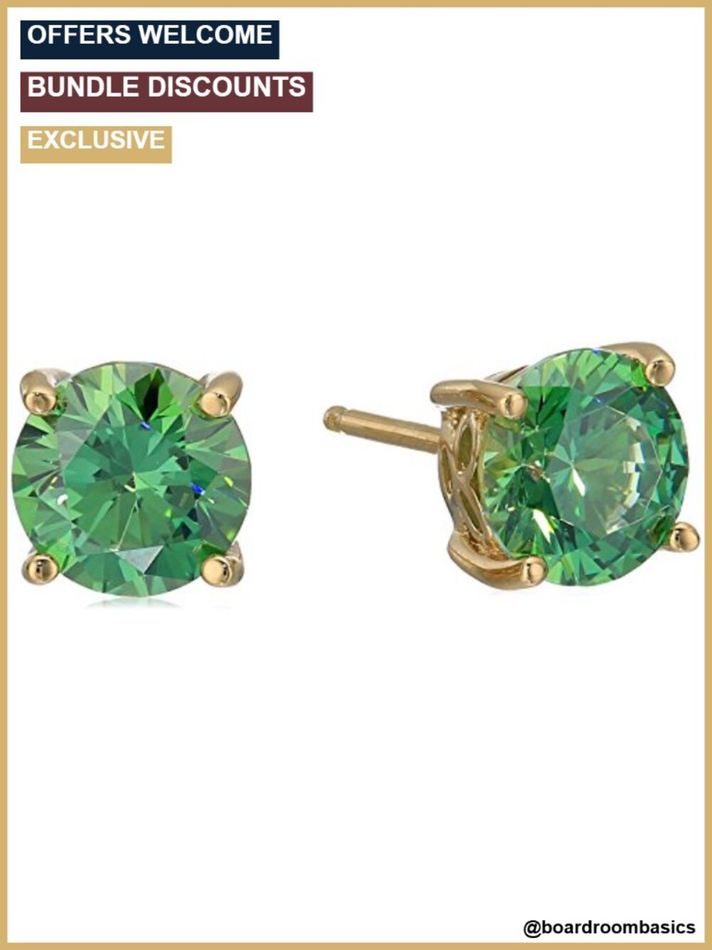 Stud Earrings 23K Gold Plated Sterling Silver Cubic Zirconia 3 Ct